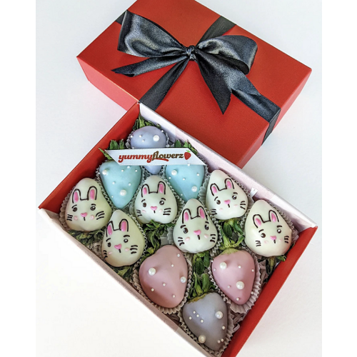 12pcs Bunny x Pastel Blue Pink Purple Chocolate Strawberries Gift Box